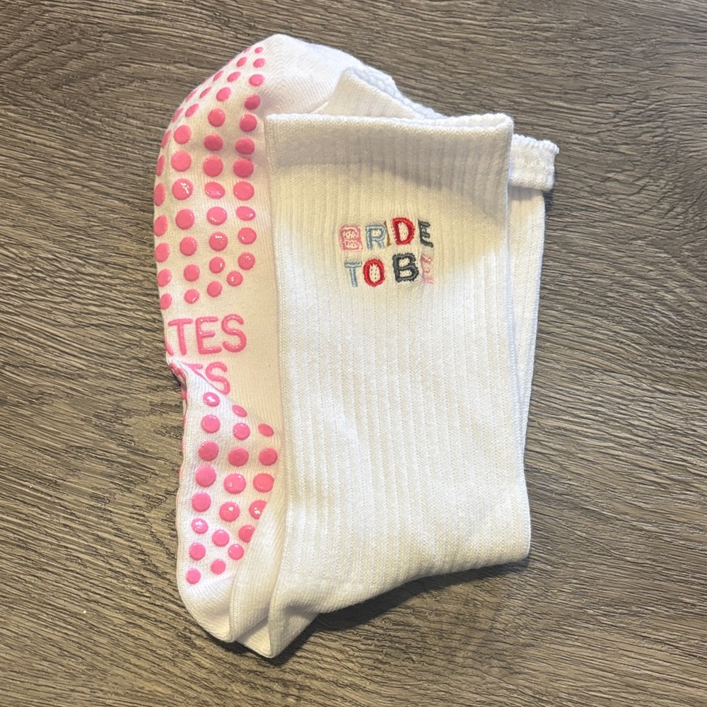 Bride To Be White Grip Socks with Pink Dots